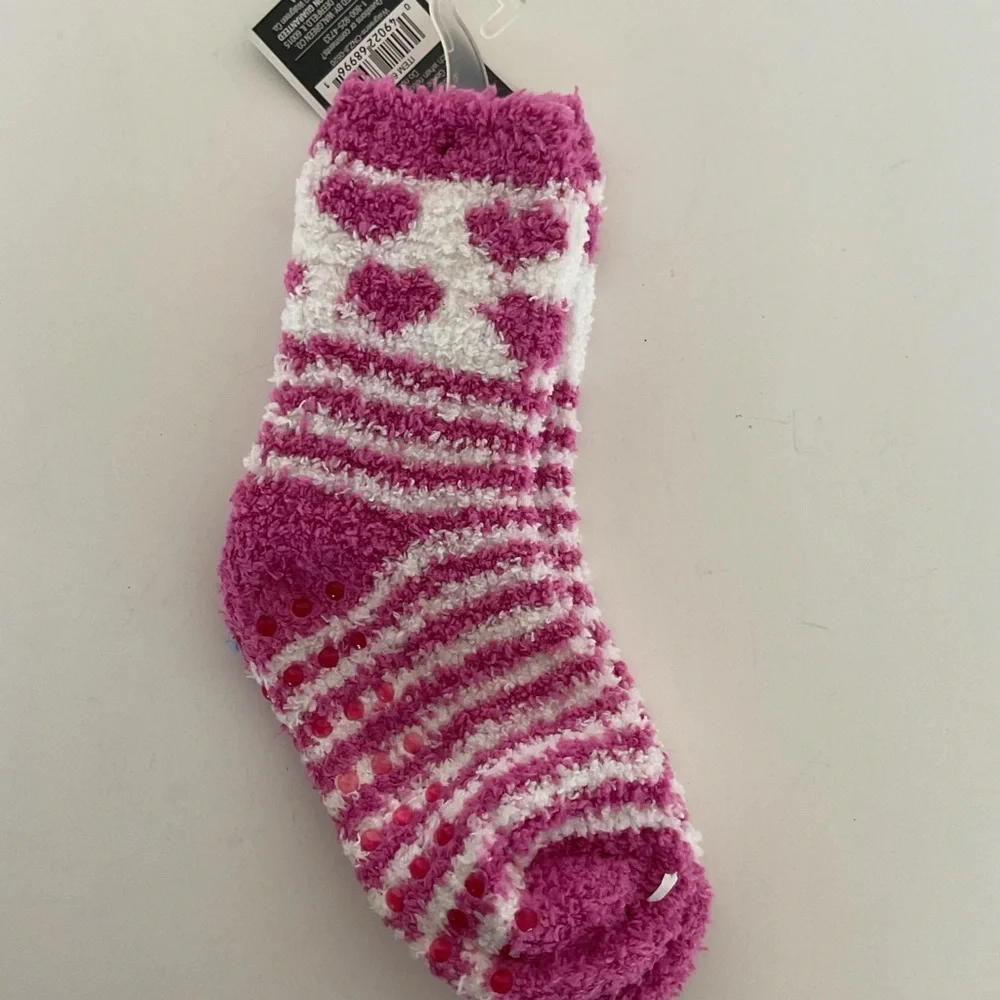West Loop Kids Pink and White Cozy Socks with grip dots NWT